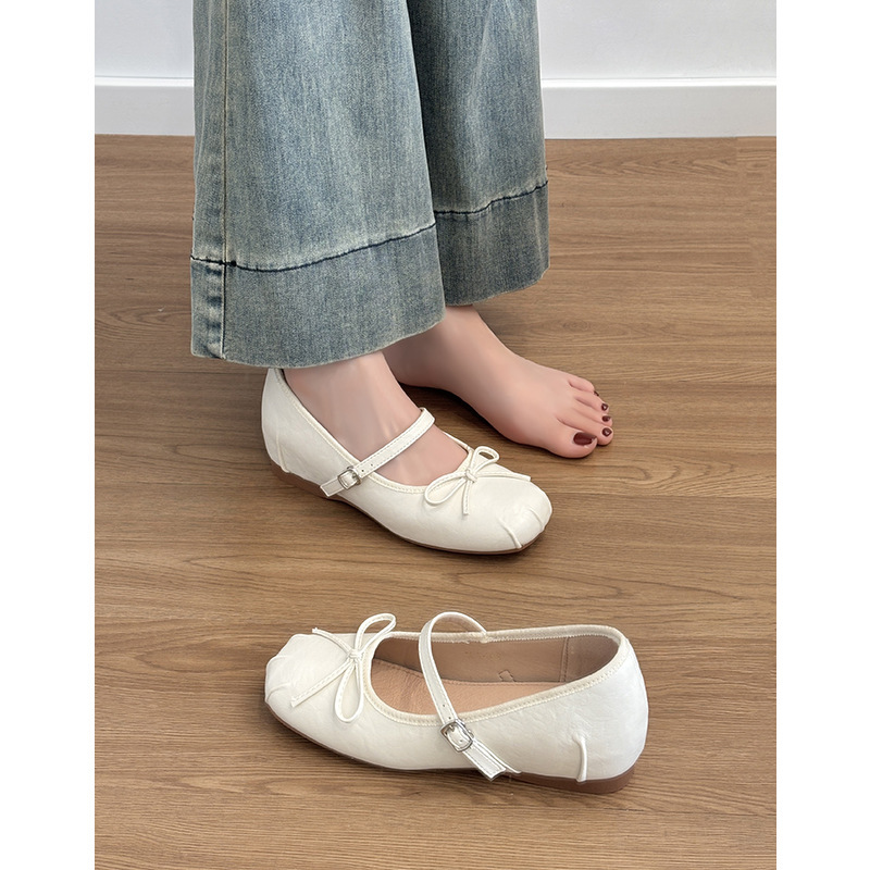 Silver inner height increase 5cm shallow mouth single shoe women's bow Mary Jane shoes French ballet shoes
