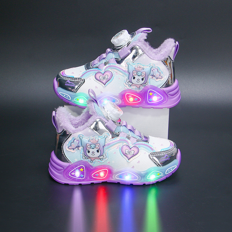 Bright up girls' sports shoes for autumn and winter 2024, new with plush insulation for girls' shoes, small and medium-sized girls' baby shoes
