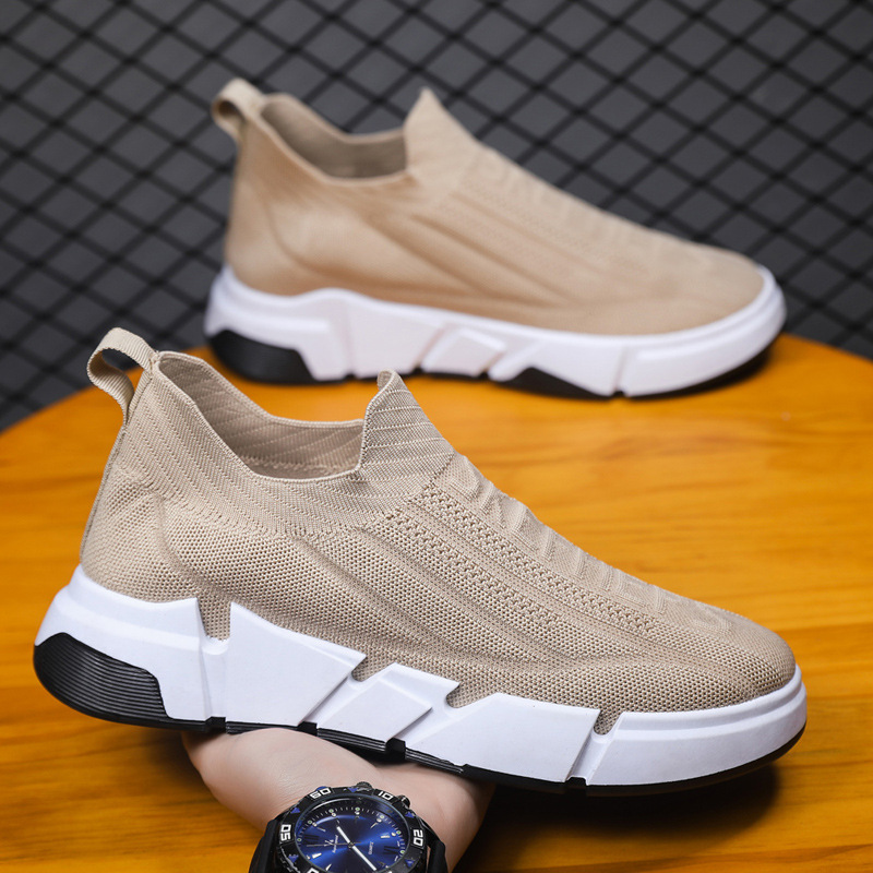 2023 Spring Men's Casual Sneakers Flyknit Mesh Socks, One Step Shoes, Cross border Large Men's Shoes