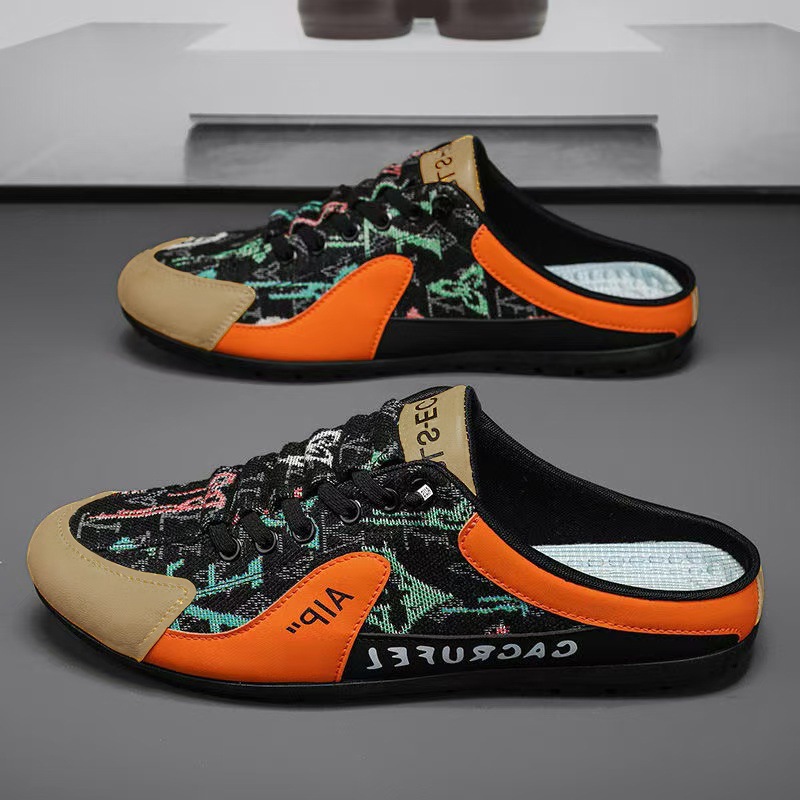 Baotou Half Top Shoes for Men 2025 Cross border Wholesale Cloth Face Breathable Backless Outdoor Casual Shoes with One Step Lazy Shoes