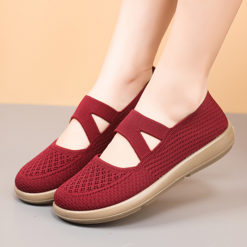 Mom's shoes, summer old Beijing cloth shoes, women's shoes, soft sole, middle-aged and elderly, fly woven mesh surface, breathable walking shoes, cross-border walking shoes