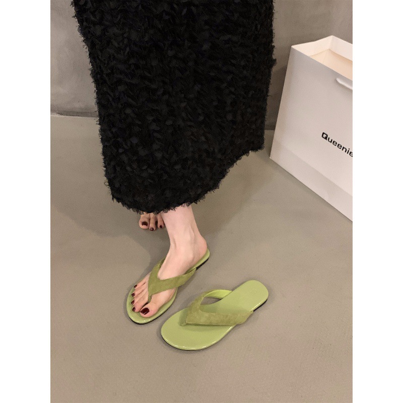 Flat bottomed leopard print flip flops women's shoes 2024 summer outdoor beach French style sandals red sandals
