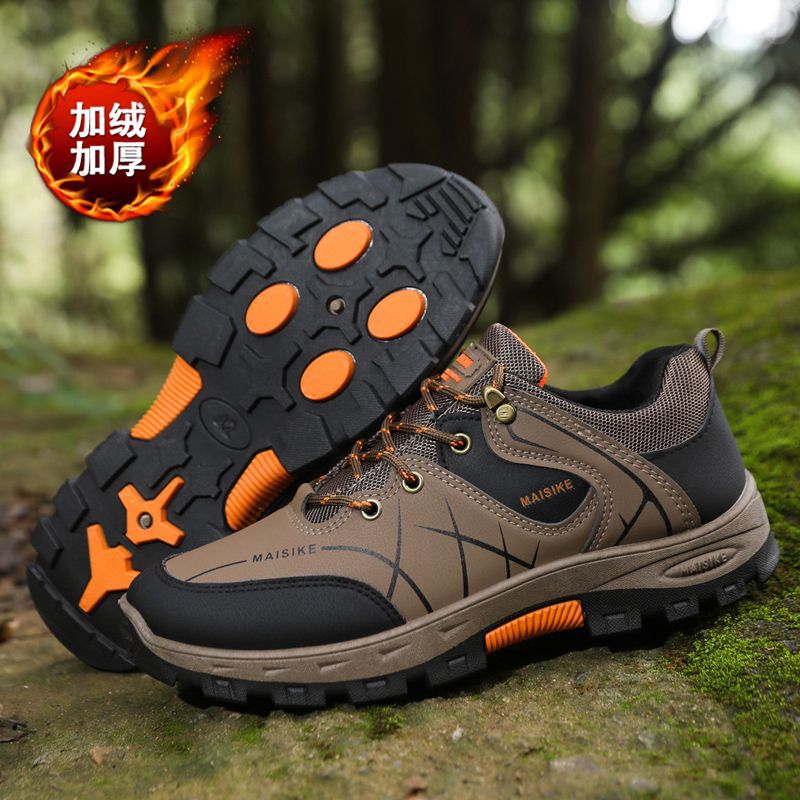 Climbing shoes, cotton shoes, low cut leather surface, warm and oversized cross-border outdoor hiking and off-road shoes, single shoe