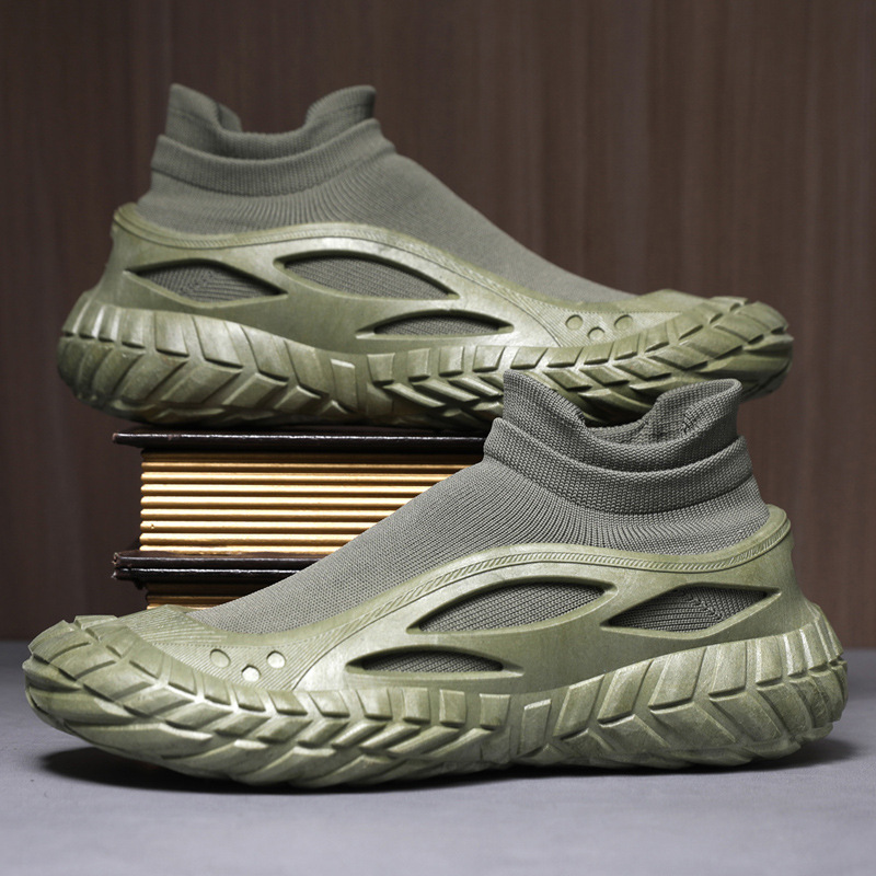 Foreign trade plus size men's shoes spring new style thick soled comfortable running shoes outdoor fashion one foot kick flying woven sports shoes