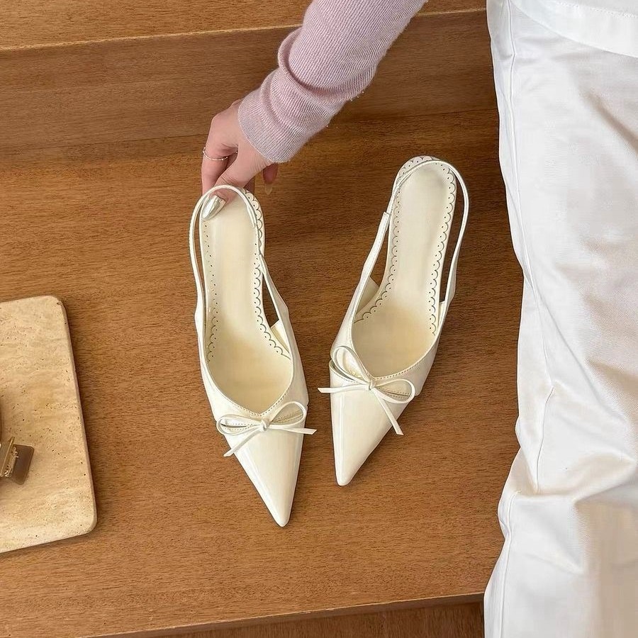 How beautiful!! Bare pointed bow bow shallow high-heeled shoes for women in spring, empty sandals