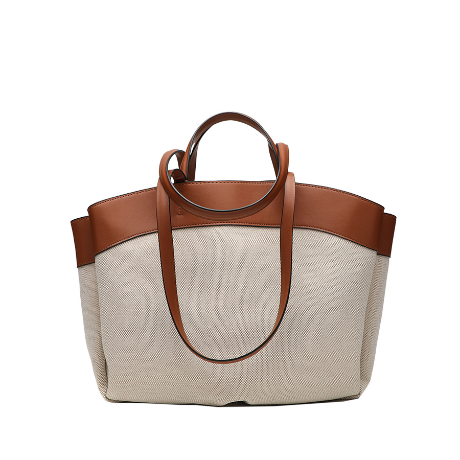 ZA Home Canvas Bag for Women 2025 New Product Fashion Splicing Large Capacity Commuter Shopping Bag Handheld Single Shoulder Tote Bag