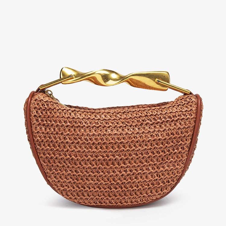 Cross border woven bag 2025 summer new metal handle mini bag crossbody zipper casual fashion woven bag