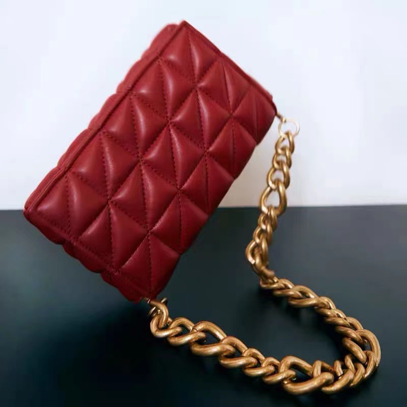 Z Home Bag New Product Small Fragrant Style Lingge Cross Shoulder Thick Chain Large Capacity Embroidered Women's Bag Versatile Underarm Square Bag