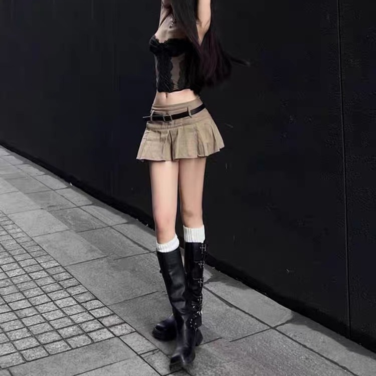 Brown Western Cowboy Boots, Women's Over Knee Boots, Metal Belt Buckle, Thick Heel, High Barrel Knight Boots, Single Boot
