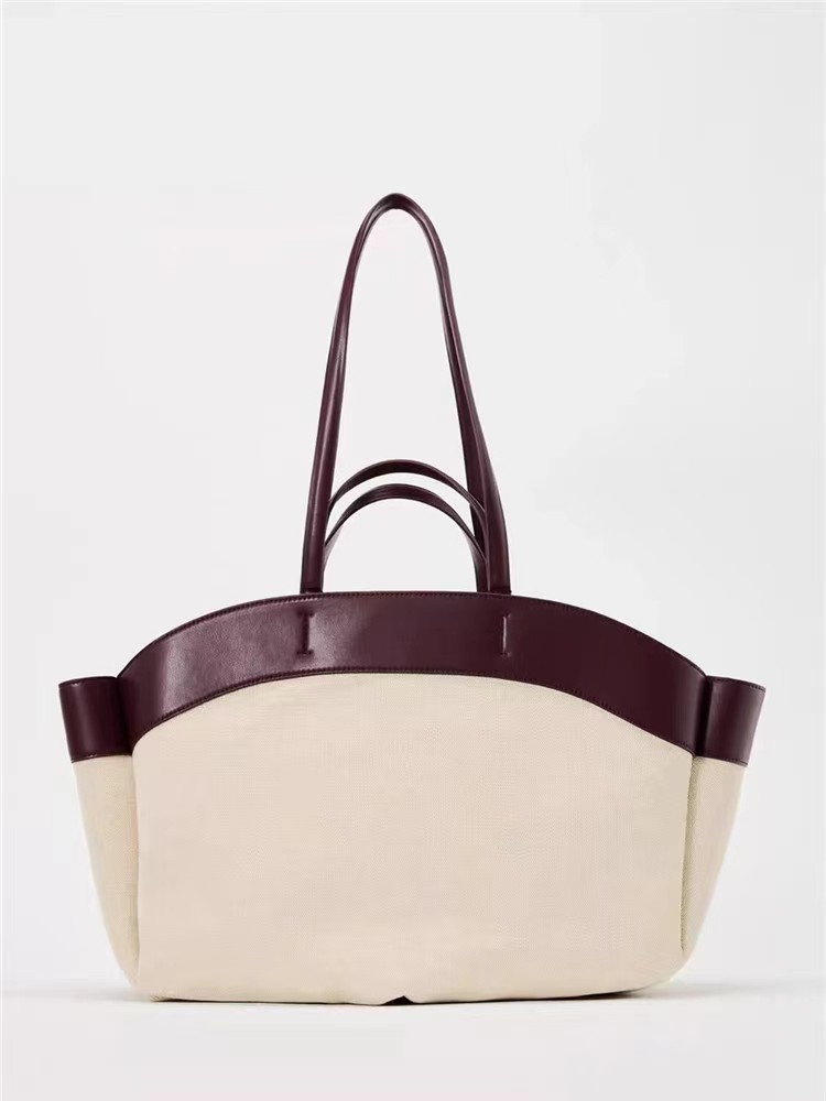 ZA Home Canvas Bag for Women 2025 New Product Fashion Splicing Large Capacity Commuter Shopping Bag Handheld Single Shoulder Tote Bag