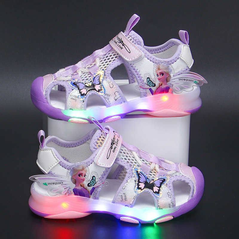 2023 Summer New Children's Sandals with Lights, Girls' Baotou Sandals, Non slip Soft Bottom, Anti kick for Middle and Primary School Students