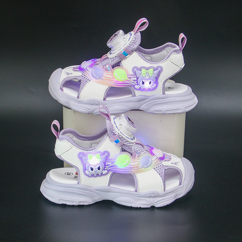 Light up Girls' Baotou Sandals 2024 New Rotating Buckle Girls' Sandals Girls' Baby Girls' Middle and Small Children's Sandals