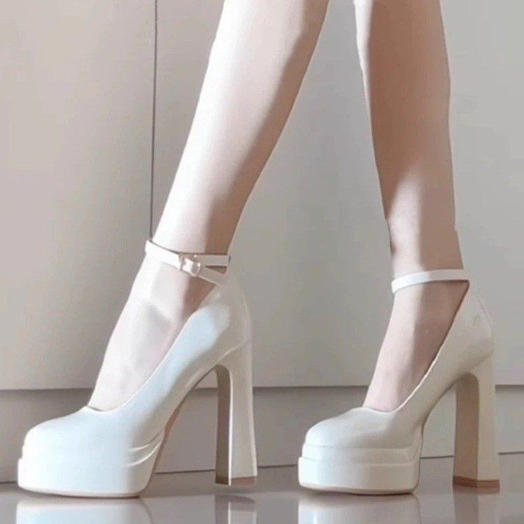 Hot Girl Waterproof Platform One Button High Heels Women's Spring 2025 New Style Shallow Mouth Thick Heels Mary Jane Single Shoes