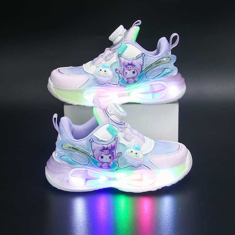 Light up girls' sports shoes with breathable and lightweight mesh, versatile girls' shoes, small and medium-sized internet famous shoes, girls' shoes