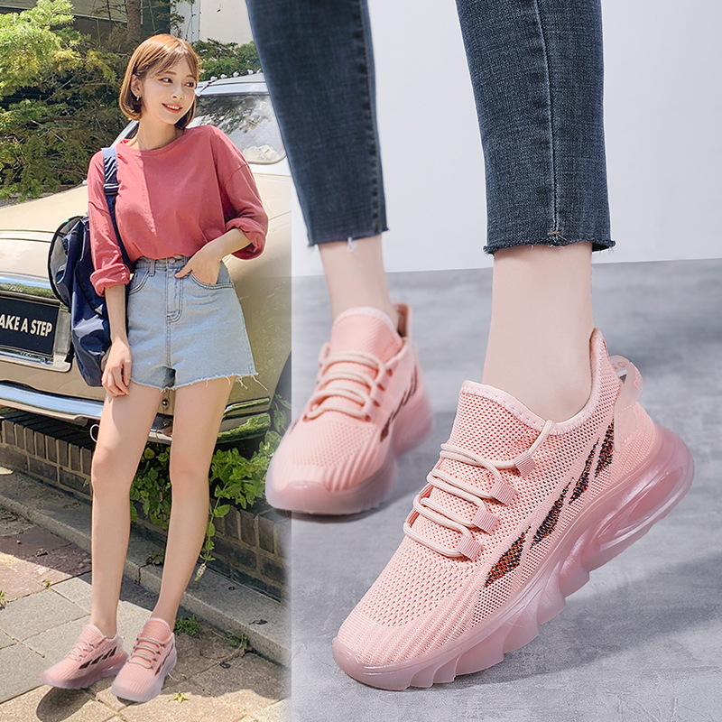 Cross border women's shoes, new flying woven running shoes, student casual shoes, trendy shoes, foreign trade thick soled flying woven sports women's shoes wholesale