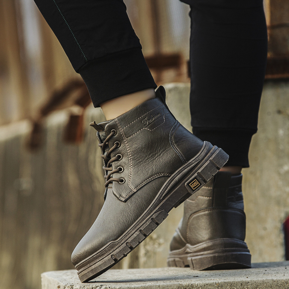 Cross border men's Martin boots Spring and Autumn new high top leather boots British fashion thick soled casual men's shoes wholesale