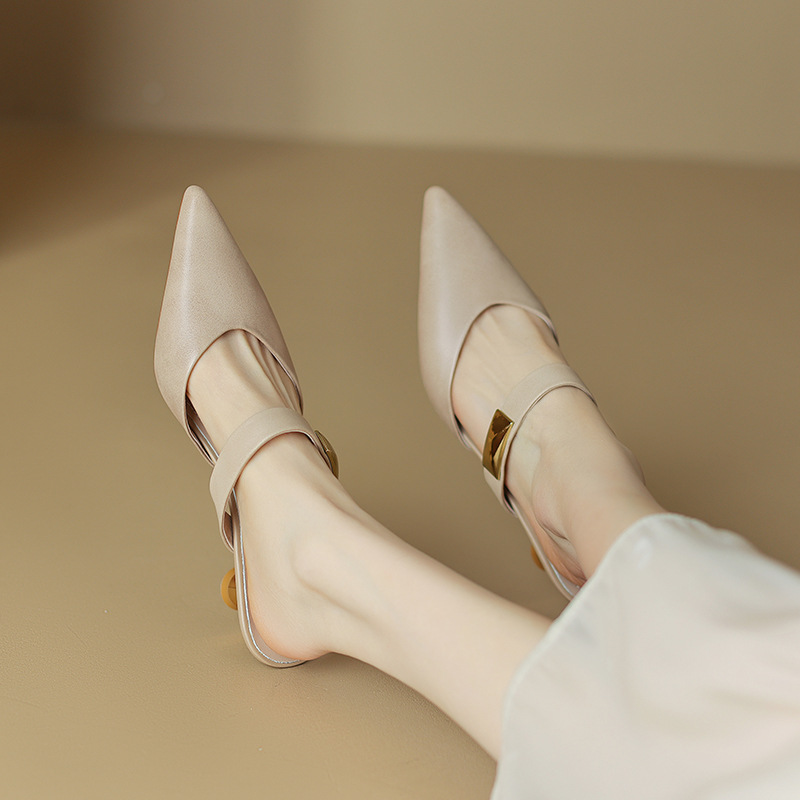 Baotou Half Slippers, Women's Fine Heels, Outdoor Wear 2023 Summer New Style, Pointed Mouller Shoes, High Heels, Versatile Cool Slippers
