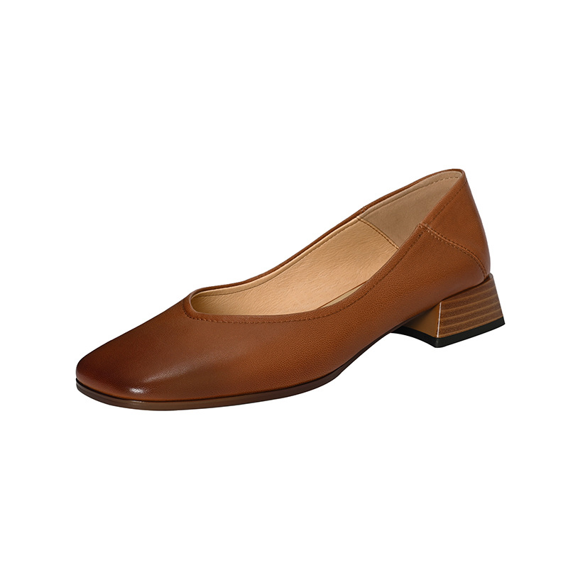 Low order women's 2023 spring new style simple French retro soft square toe thick heel women's shoes
