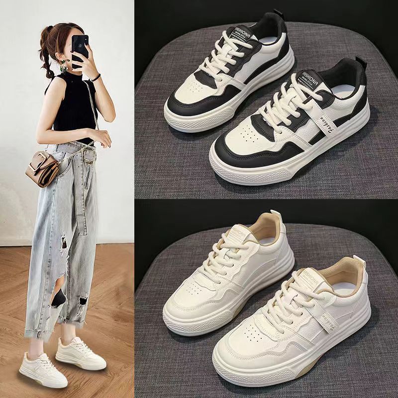College style casual white shoes for women in autumn 2024, new lace up flat bottomed board shoes, Instagram trendy and fashionable sports women's shoes