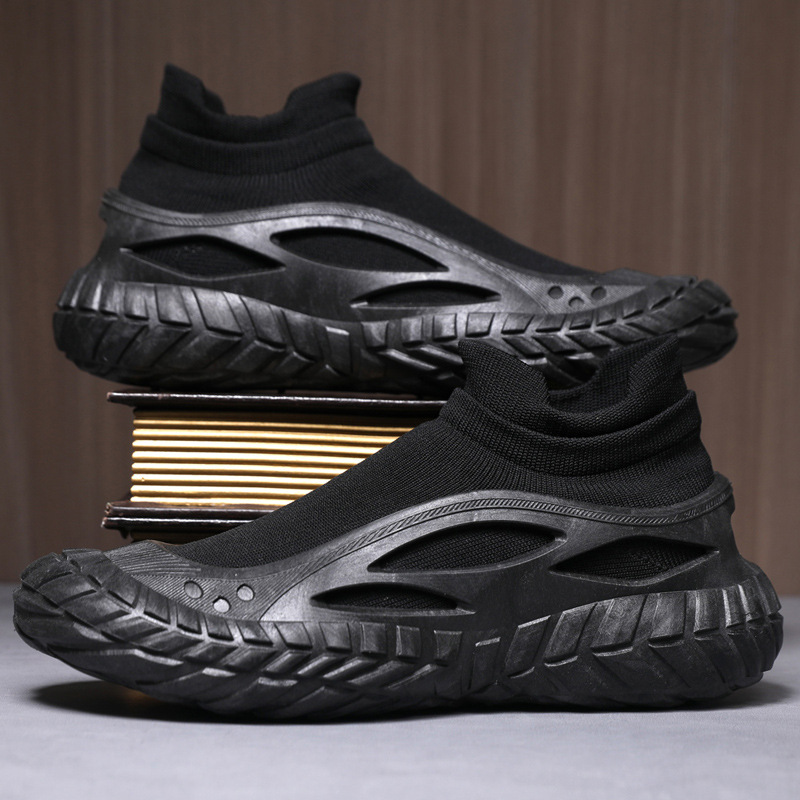 Foreign trade plus size men's shoes spring new style thick soled comfortable running shoes outdoor fashion one foot kick flying woven sports shoes