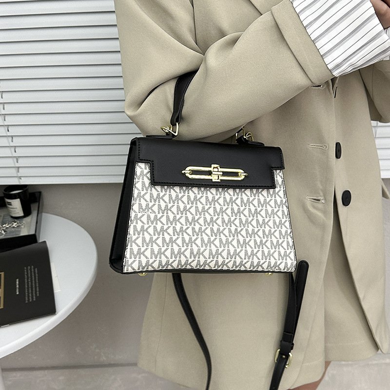 2025 New Kelly Bag Women's Single Shoulder Handheld Crossbody Small Square Bag Color Contrast Splicing Factory Goods Cross border Trendy Match for Foreign Trade