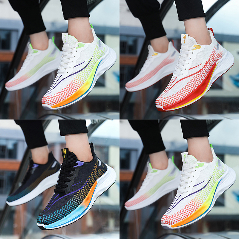 Cross border men's shoes 2024 Korean casual running shoes Tiktok new mesh breathable men's sports shoes wholesale