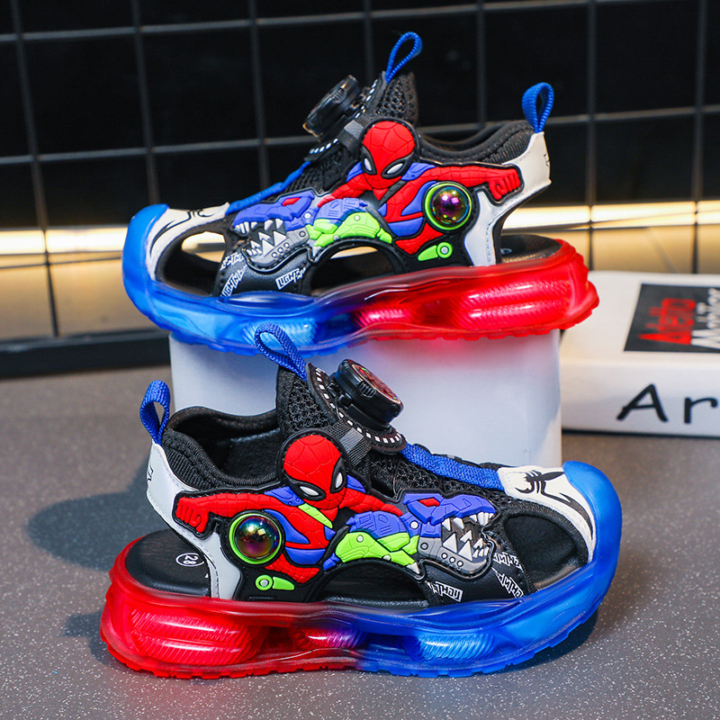 Spider Man Children's Sports Sandals 2023 Summer Edition Rotating Buckle Boys' Shoes Middle and Large Children's Anti Kick Baotou Sandals