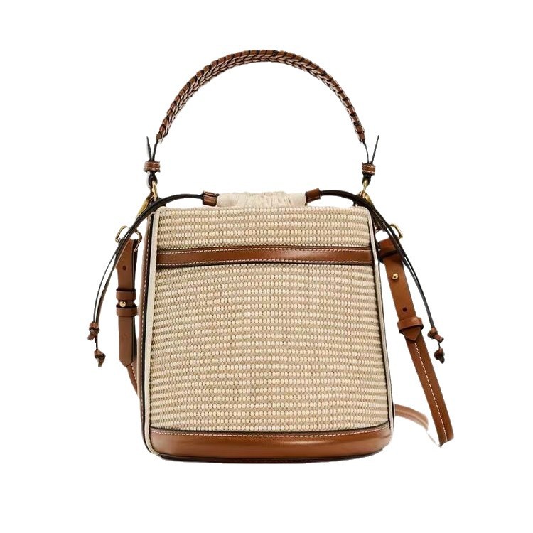 Spanish women's bag cross-border foreign trade bag 2025 new product fashionable color blocked single shoulder hand-held crossbody woven bucket bag for women