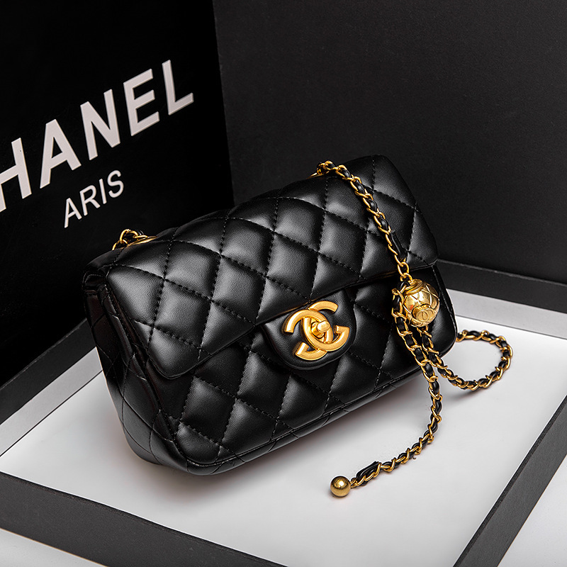 Fang Pangzi Little Golden Ball Bag Women's New Trendy Fashion Little Fragrant Style Lingge Bag Leather Crossbody Chain Women's Bag Single Shoulder