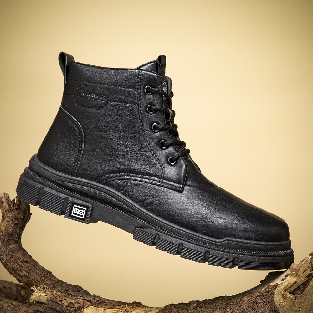 Cross border men's Martin boots Spring and Autumn new high top leather boots British fashion thick soled casual men's shoes wholesale