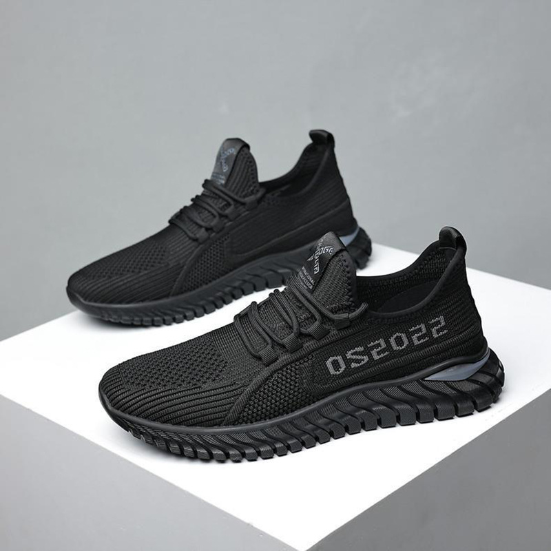 New men's flat bottomed lace up fly woven breathable sports shoes, fashionable and casual casual shoes, outdoor running cross-border trendy shoes