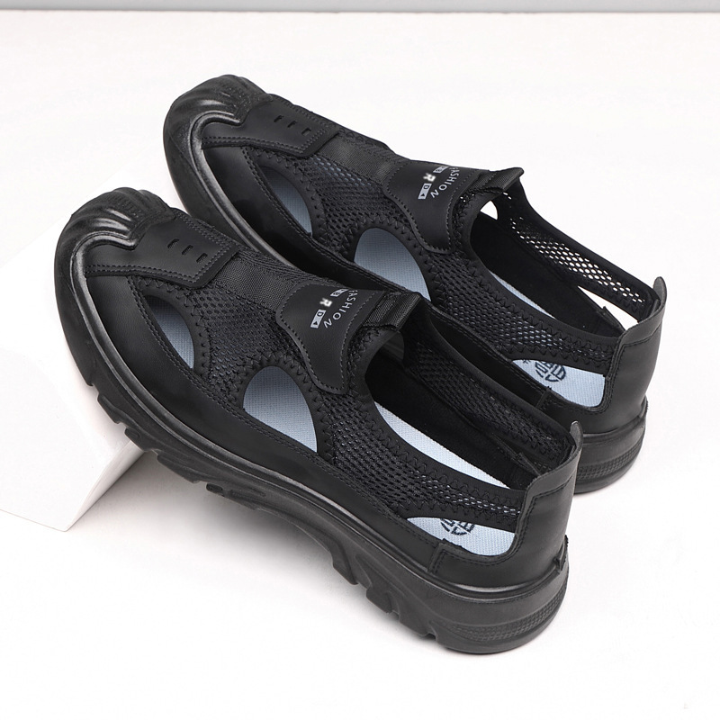 Cross border men's shoes summer mesh Baotou breathable driving hollow outdoor middle-aged leisure sports old Beijing shoes wholesale
