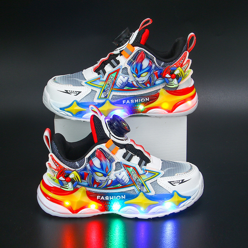 Light up children's sports shoes with breathable mesh for small and medium-sized children, internet famous shoes for boys, lightweight and non slip versatile men's shoes