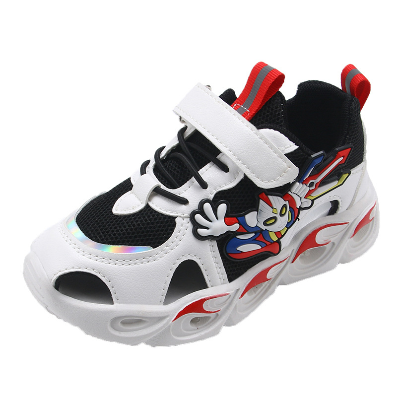 2023 Spring and Autumn New Boys' and Girls' Shoes with Lights, Breathable Mesh Surface, Non slip Soft soled Sandals for Primary School Students