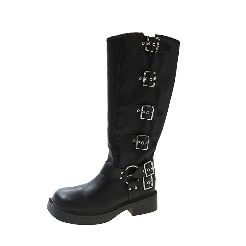 Brown Western Cowboy Boots, Women's Over Knee Boots, Metal Belt Buckle, Thick Heel, High Barrel Knight Boots, Single Boot