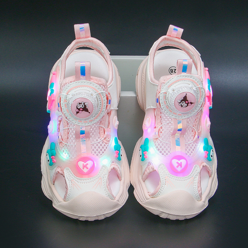 Bright Girl's Headbag Sandals 2024 Summer New Style Girls' Middle and Small Children's Baby Sandals Super Soft for Elementary School Students