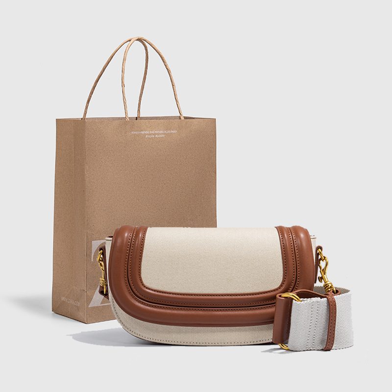 Explosive Saddle Bag 2025 New Cross border Women's Bag Fashionable and Versatile Broadband Color Contrasting Canvas Bag Single Shoulder Crossbody Bag