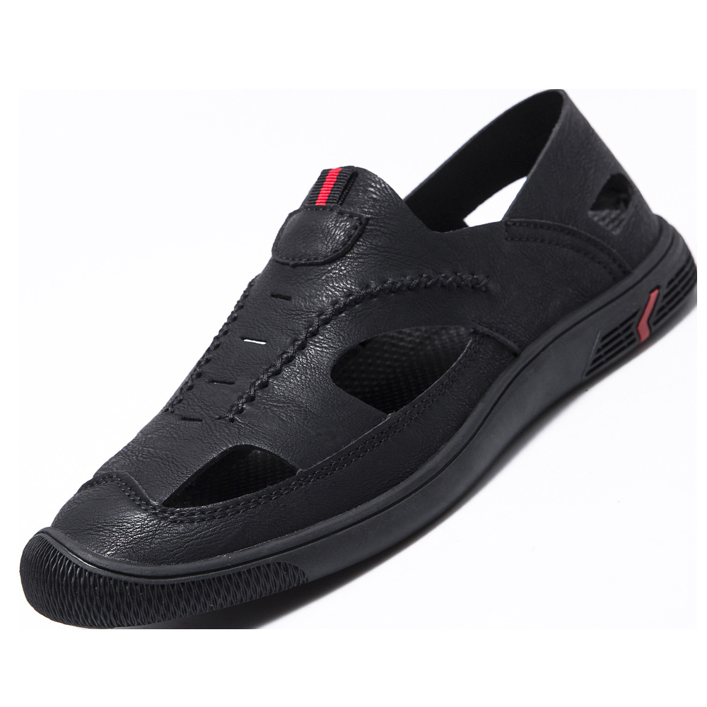 Cross border plus summer casual hollow out bean shoes for men, British casual breathable sandals, super fiber one foot driving shoes