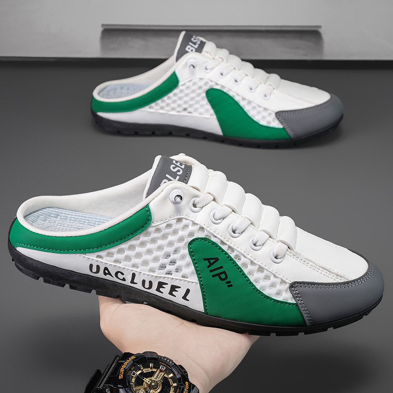 2025 thin men's shoes summer mesh breathable hole sandals for lazy men without heels and toe caps slippers