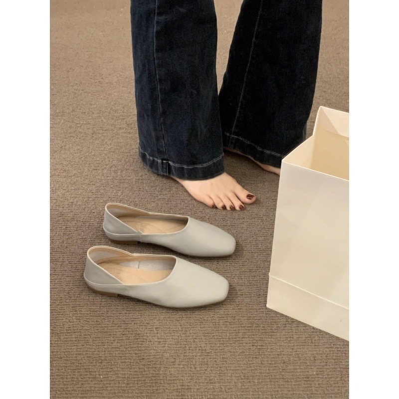 Trendy Soft Leather and Soft Bottom Grandma Shoes for Women 2025 Summer Edition Retro Artistic One Step Shoes for Women, Flat Bean Shoes