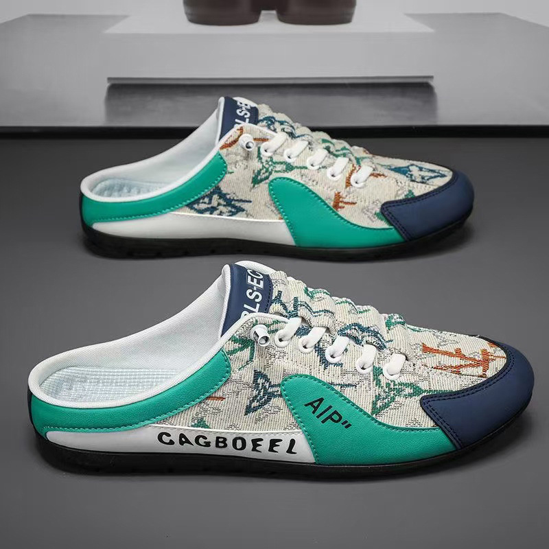 Baotou Half Top Shoes for Men 2025 Cross border Wholesale Cloth Face Breathable Backless Outdoor Casual Shoes with One Step Lazy Shoes