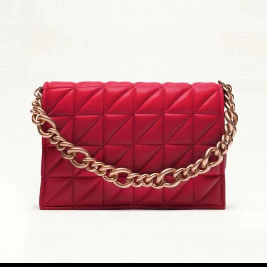 Z Home Bag New Product Small Fragrant Style Lingge Cross Shoulder Thick Chain Large Capacity Embroidered Women's Bag Versatile Underarm Square Bag