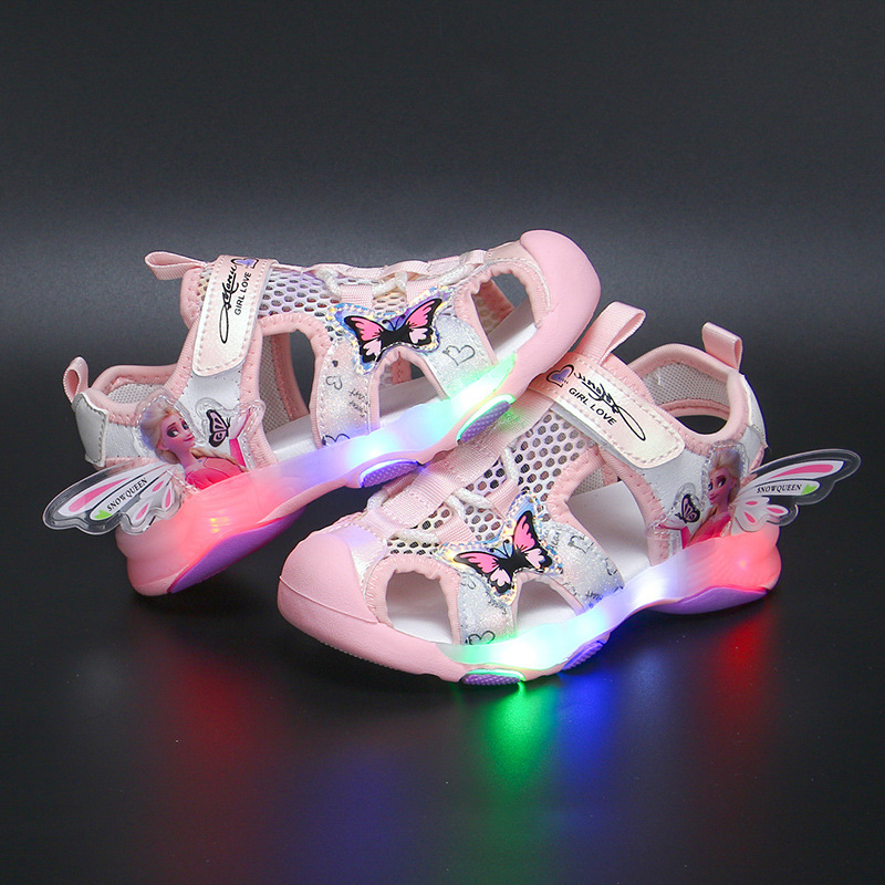 2023 Summer New Children's Sandals with Lights, Girls' Baotou Sandals, Non slip Soft Bottom, Anti kick for Middle and Primary School Students