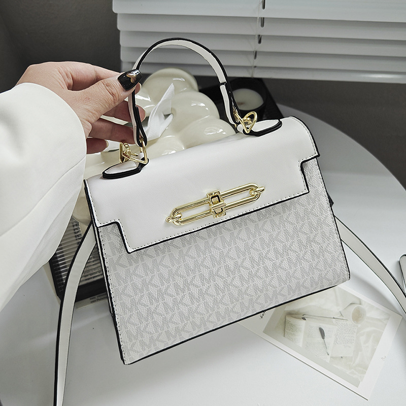 2025 New Kelly Bag Women's Single Shoulder Handheld Crossbody Small Square Bag Color Contrast Splicing Factory Goods Cross border Trendy Match for Foreign Trade