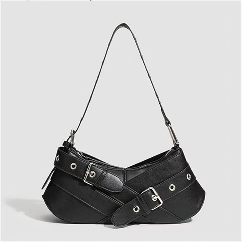 Cross border women's bag 2025 new niche retro belt decoration spicy girl armpit motorcycle bag versatile commuting shoulder bag