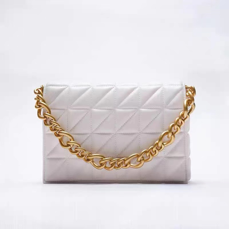 Z Home Bag New Product Small Fragrant Style Lingge Cross Shoulder Thick Chain Large Capacity Embroidered Women's Bag Versatile Underarm Square Bag