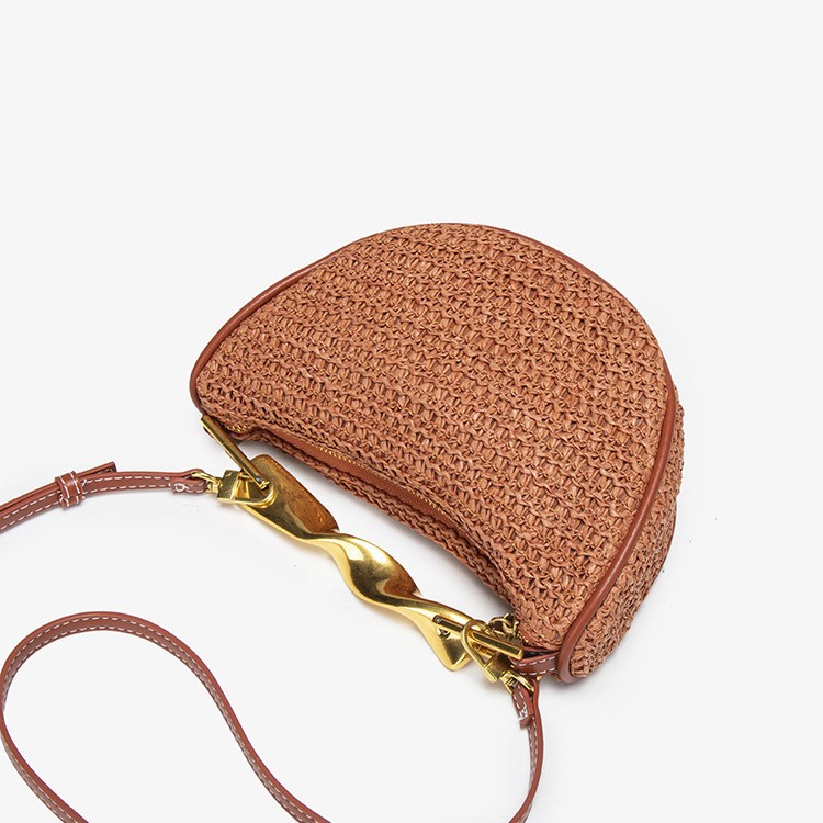 Cross border woven bag 2025 summer new metal handle mini bag crossbody zipper casual fashion woven bag
