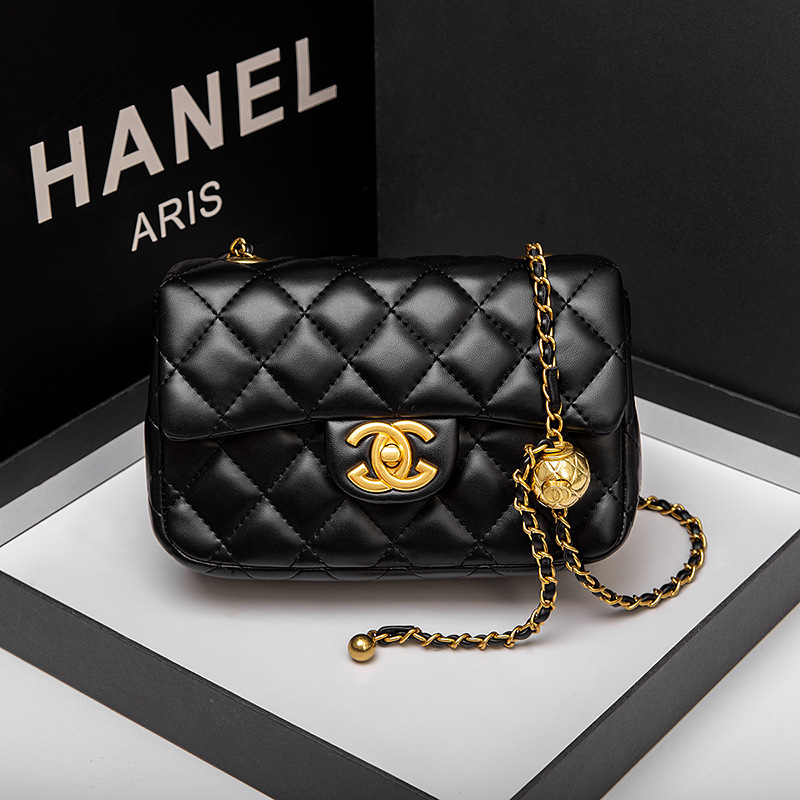 Fang Pangzi Little Golden Ball Bag Women's New Trendy Fashion Little Fragrant Style Lingge Bag Leather Crossbody Chain Women's Bag Single Shoulder