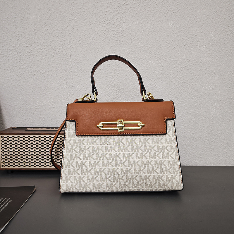 2025 New Kelly Bag Women's Single Shoulder Handheld Crossbody Small Square Bag Color Contrast Splicing Factory Goods Cross border Trendy Match for Foreign Trade