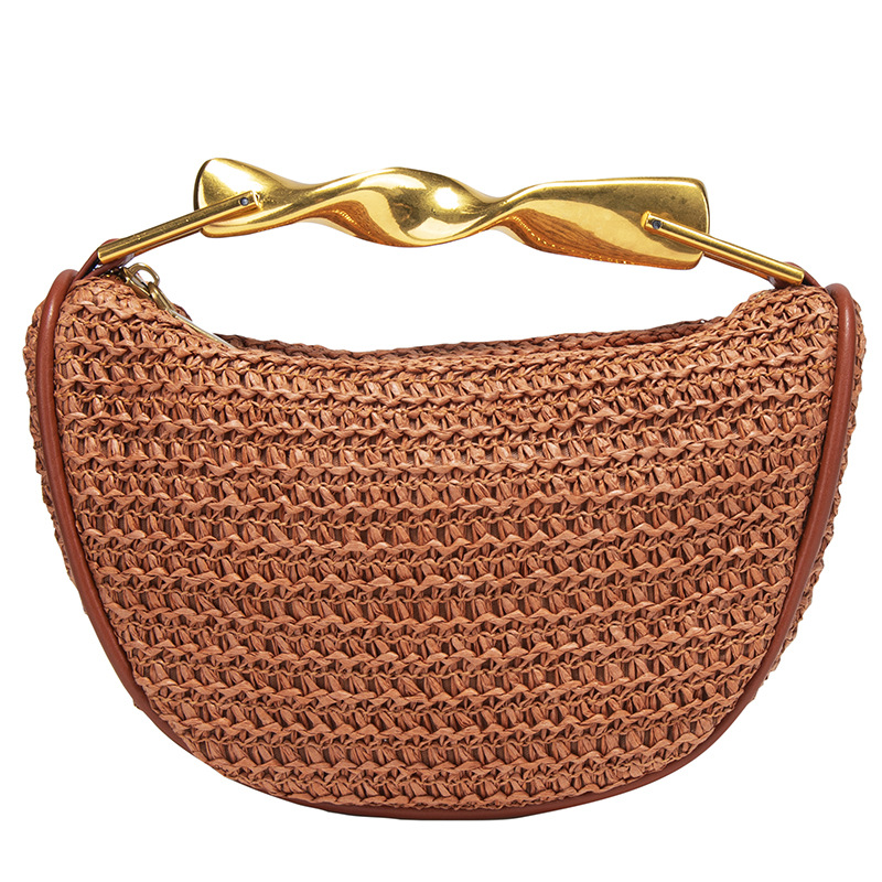 Cross border woven bag 2025 summer new metal handle mini bag crossbody zipper casual fashion woven bag